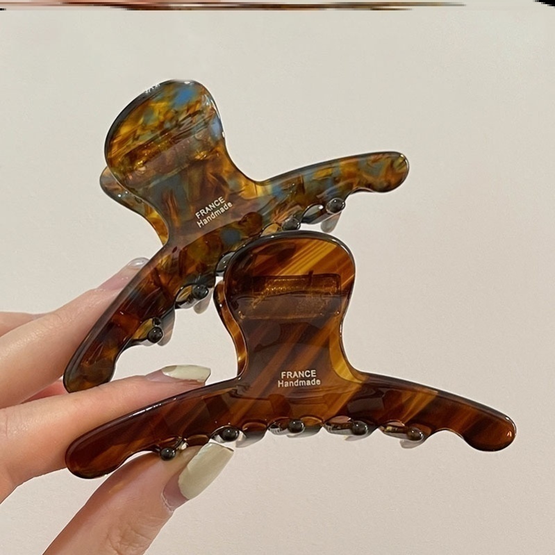 韩国进口复古气质焦糖线条感深棕薄荷中号弧形盘发抓夹鲨鱼夹