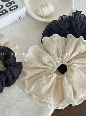 韩国褶皱发圈大肠圈荷叶边黑白头绳头花百搭发饰简约猪大肠头绳