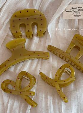 绿色系滴胶波点抓夹高级感气质后脑勺盘发鲨鱼夹马尾夹发夹发饰新