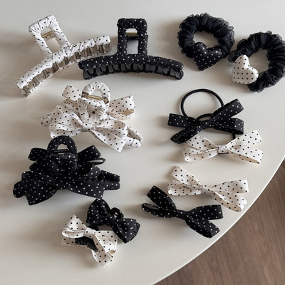 法式甜美黑白波点蝴蝶结发抓新款时尚潮流百搭鲨鱼夹简鸭嘴夹发饰