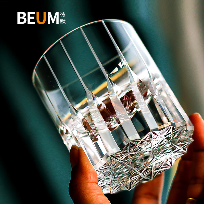 轻奢中式手工刻花威士忌杯水晶玻璃洋酒杯家用啤酒杯玻璃杯子高档