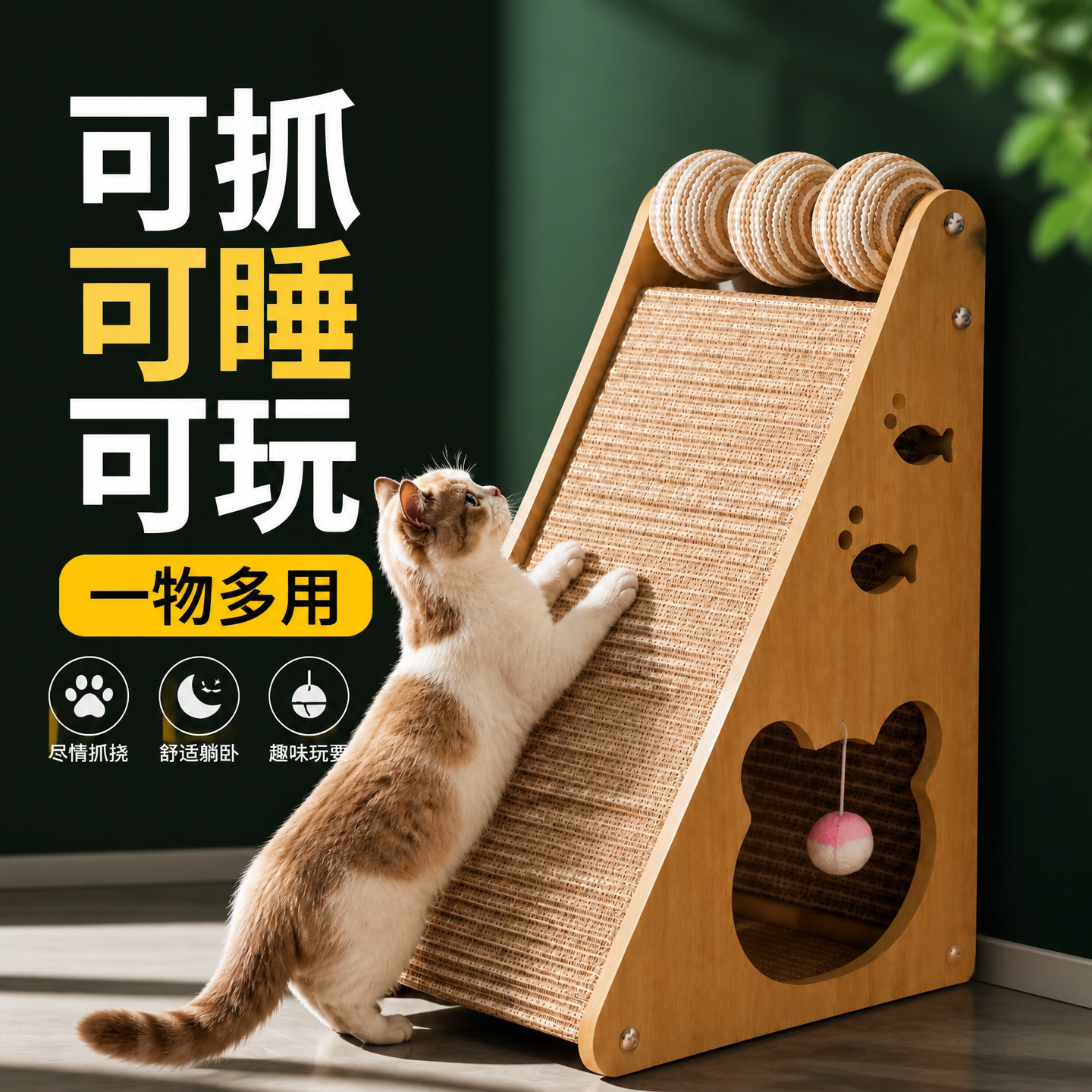 立式三角剑麻耐磨不掉屑猫抓板图片
