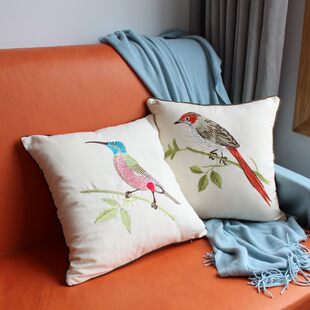 美式刺绣花抱枕套客厅沙发布艺绣花靠垫样板间飘窗床头靠枕可拆洗