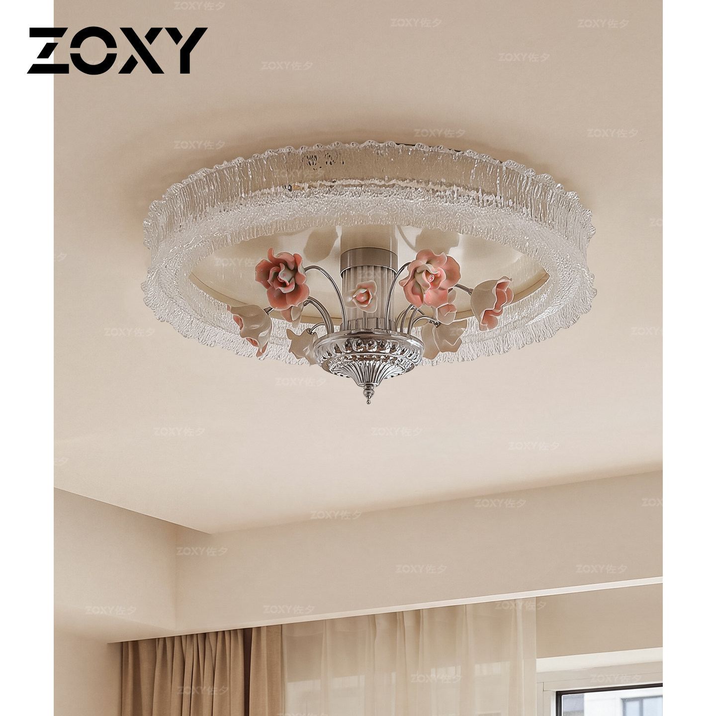 zoxy轻法式复古卧室吸顶灯书房现代轻奢高级感玫瑰蕾丝房间装饰灯