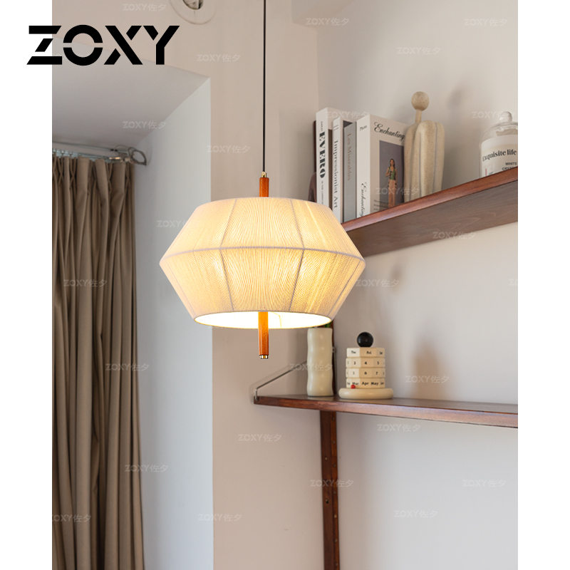 zoxy中古日式实木卧室编织吊灯