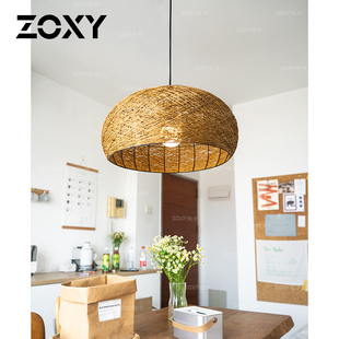 zoxy佐夕 侘寂风创意个性鸟巢麻球吊灯餐厅酒吧圆形藤艺编织灯具