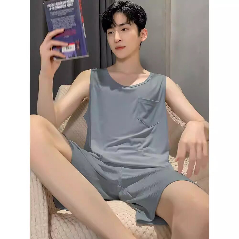 男士大码宽松家居服可外穿2026新款睡衣夏季冰丝无袖背心短裤薄款