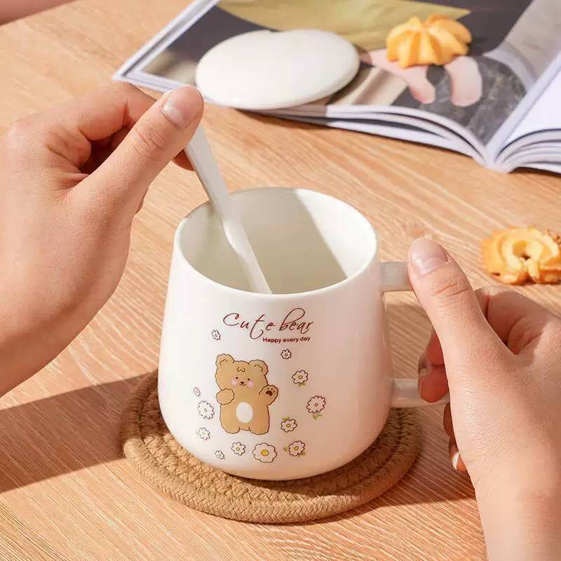 食品级陶瓷带盖带勺水杯杯子大容量可爱喝茶男女生家用马克杯牛奶图片