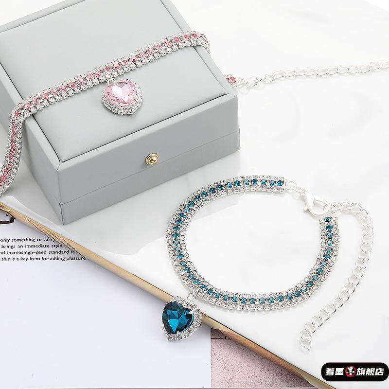 宠物用品 高品质猫狗项圈 爱心水晶猫咪项链粉蓝色钻狗狗水钻项链