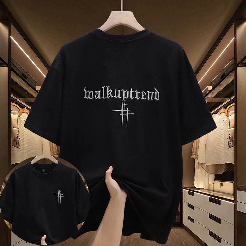 oversize美式男刺绣短袖t恤简约印花上衣潮流复古圆领宽松休闲百