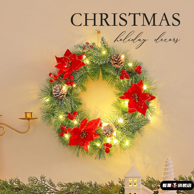 圣诞门挂装饰花环节品新款挂件树花圈家用酒