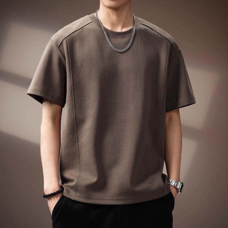男士大码纯色圆领短袖短款重磅上衣t恤男2026夏季新款宽松半袖t恤