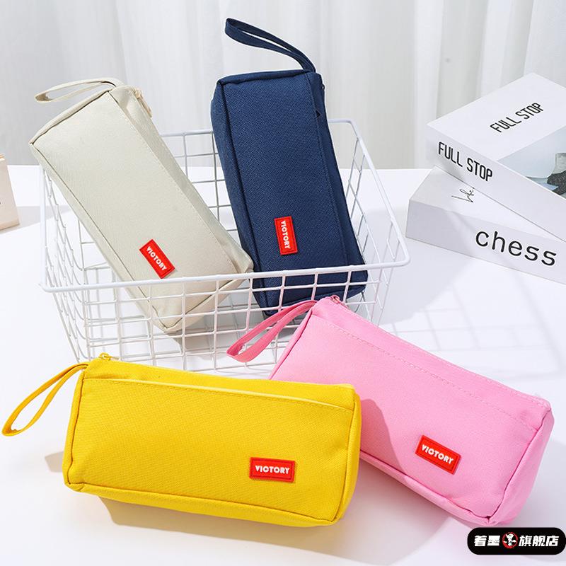 学生简约带标笔袋定制印logo大容量文具袋定