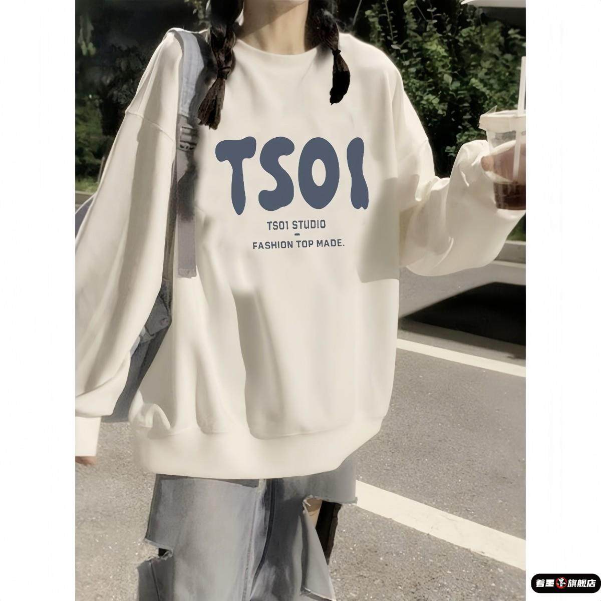 初中生圆领卫衣女大童春秋2025高中学生青少年宽松加绒长袖上衣15