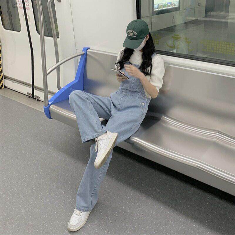 小个子女士高腰牛仔背带裤奶fufu2026新款孕妇大码宽松显瘦阔腿裤