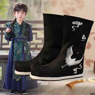百搭古装汉服亲子成人男童鞋增高表演COS明制古代皂靴翘头戏防水