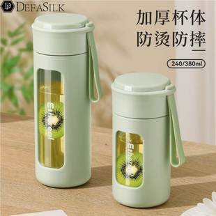 简约办公家用泡茶杯子 玻璃水杯女生高颜值便携防摔耐高温2025新款