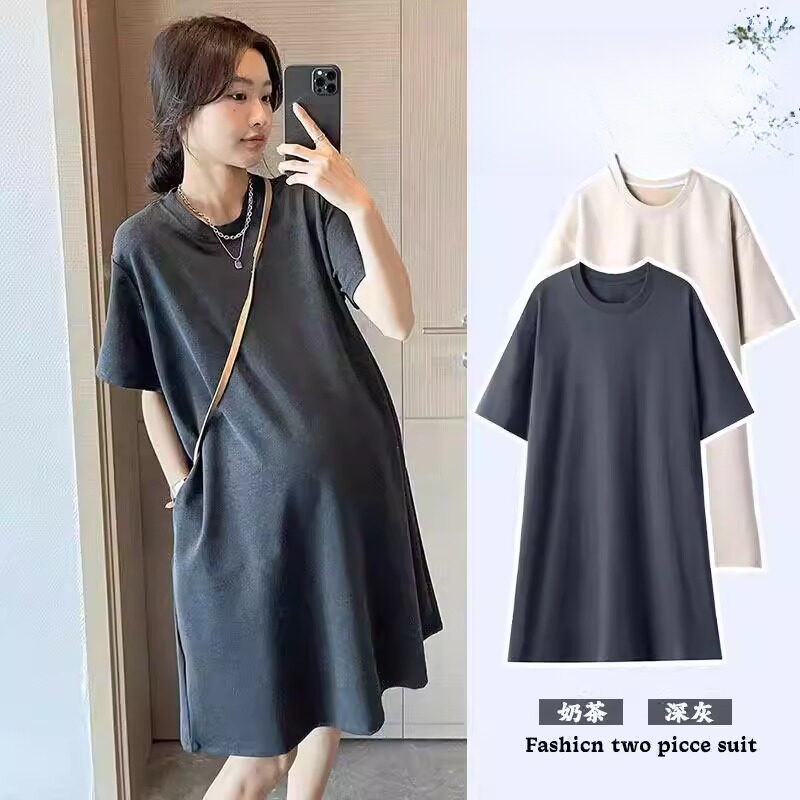 孕妇不显怀宽松t恤裙装连衣裙夏季2026新款大码遮肚裙夏装舒适裙