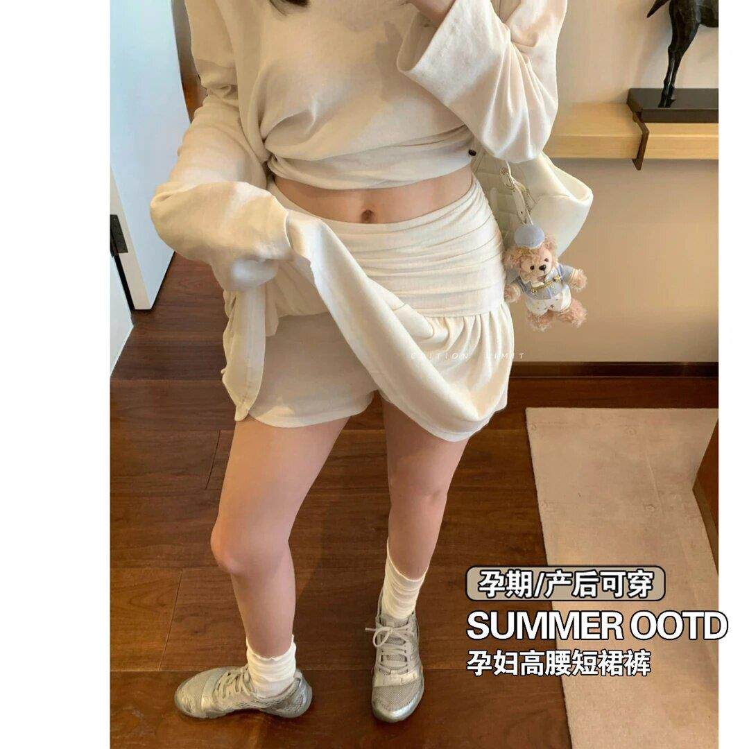 孕妇高腰托腹半身裙短裙裤夏季防走光外穿半裙休闲薄款小个子A字