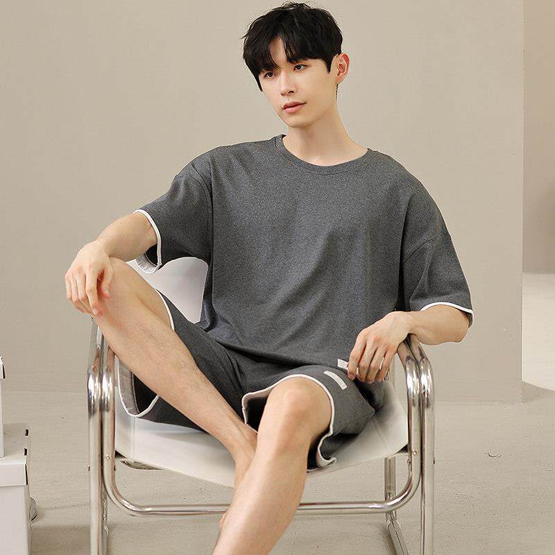 莫代尔宽松短袖短裤套装睡衣男生夏季冰丝凉感高级感加大码家居服