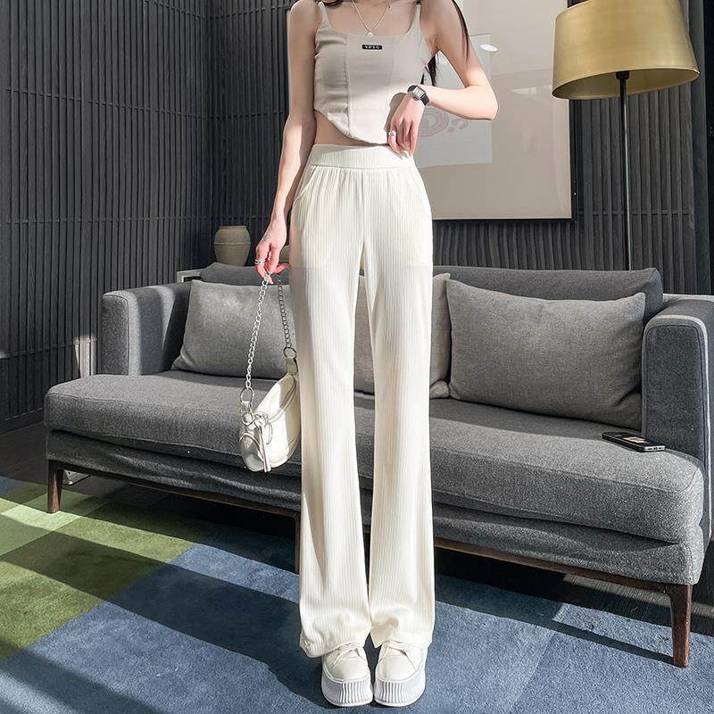 女士夏季高腰微喇叭休闲裤女春薄款大码胖mm妈妈裤子休闲西装裤子