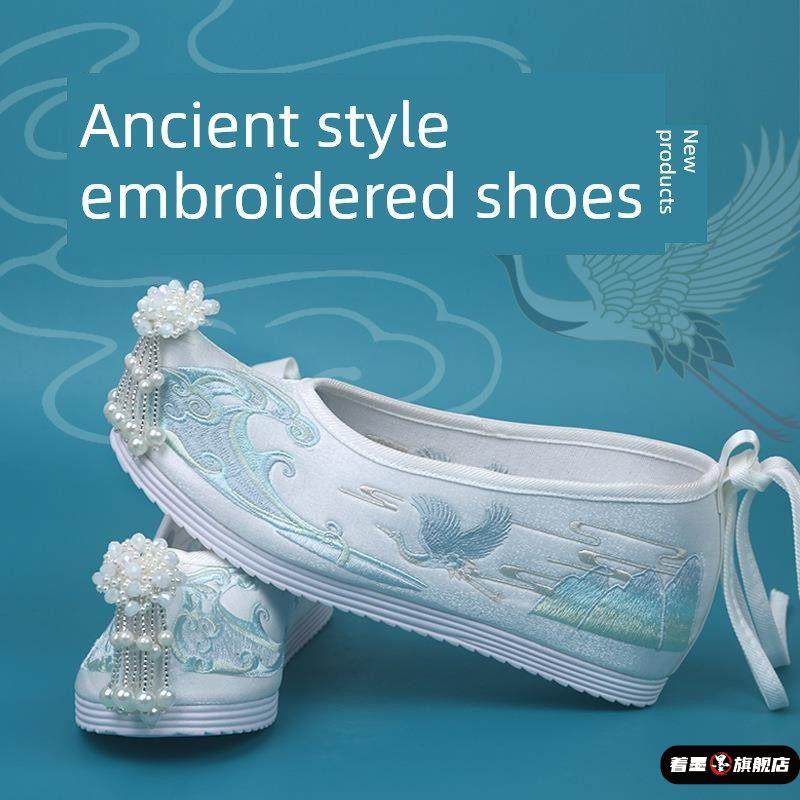 古风增高防滑绣花鞋汉服鞋子女内古装布翘头履明制弓鞋搭配汉服鞋,女鞋,绣花鞋,淘宝优惠券,粉丝福利购,淘宝优惠卷