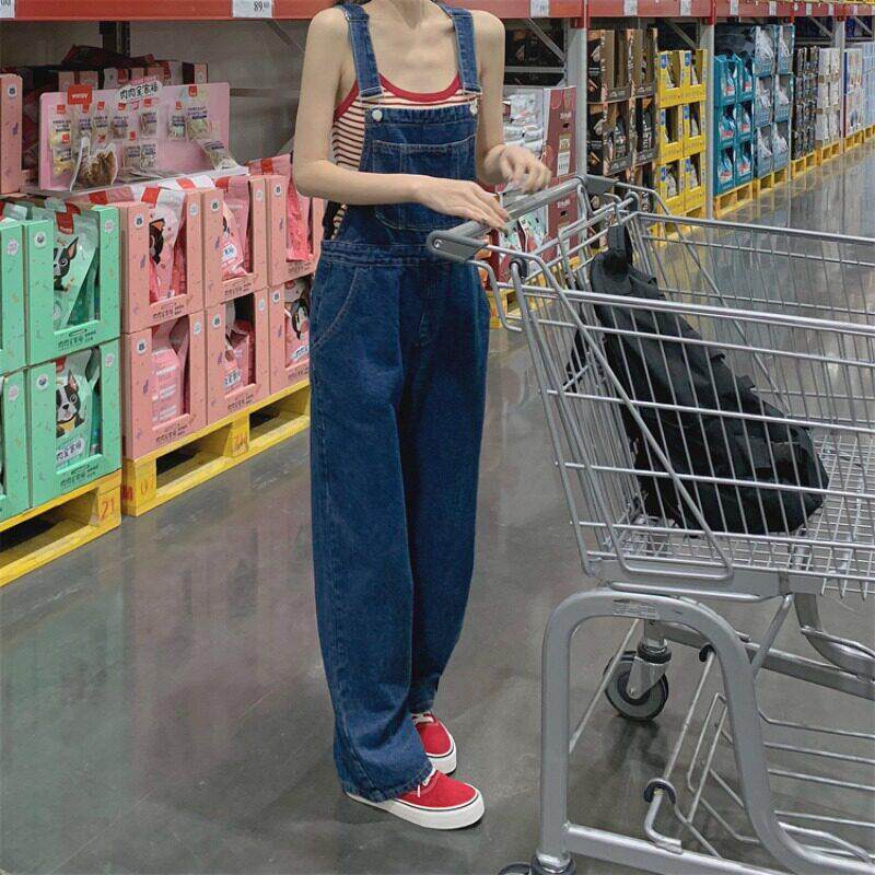 小个子女士高腰牛仔背带裤浅系减龄大码2026新款宽松胖mm显瘦阔腿