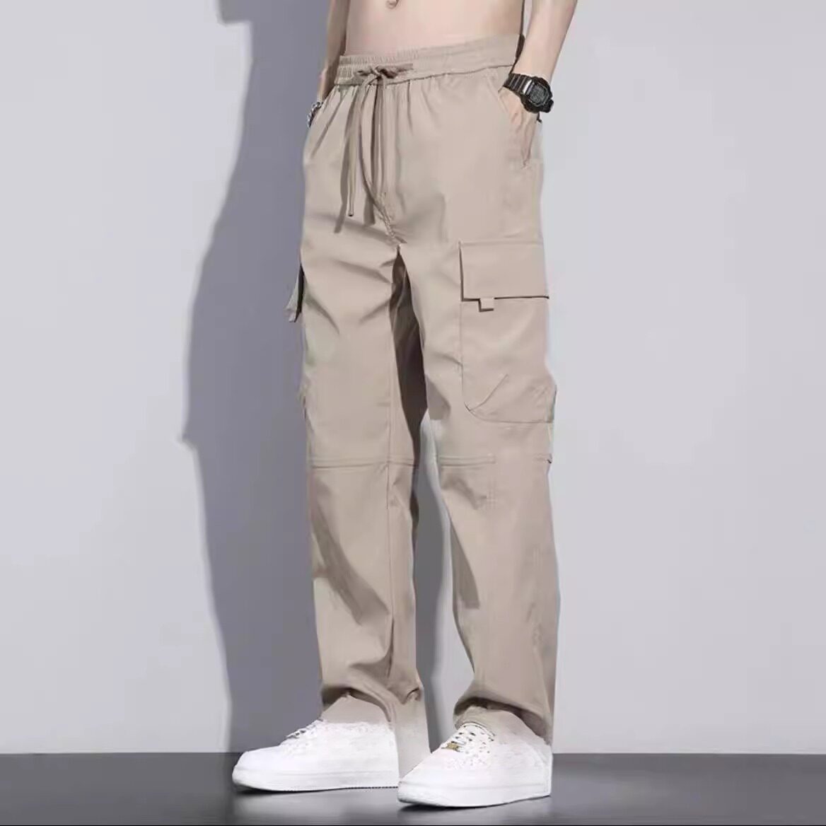 男款夏天耐磨阔腿工装裤日系黑色美式复古纯色休闲宽松直筒百搭裤