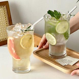 ins风小众宽口水果茶杯超大容量玻璃杯子奶茶饮品果汁杯冷饮杯子