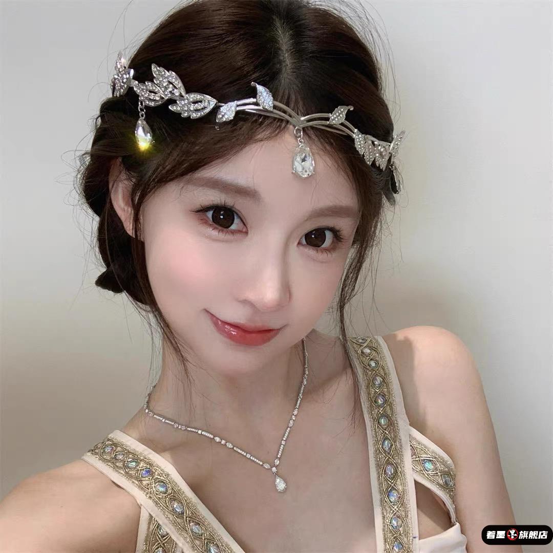 超仙水钻流苏额饰小精灵树叶水滴头箍甜美高