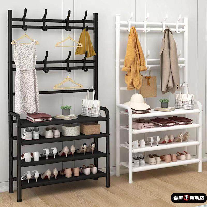 鞋架挂衣架一体靠墙进门口家用入户多功能省空间铁艺衣帽架子组合