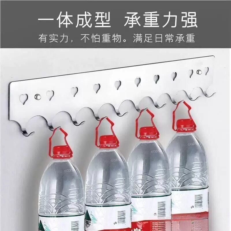 墙面一排式钥匙挂钩架子挂板一排长条免打孔壁挂不锈钢衣架衣服架