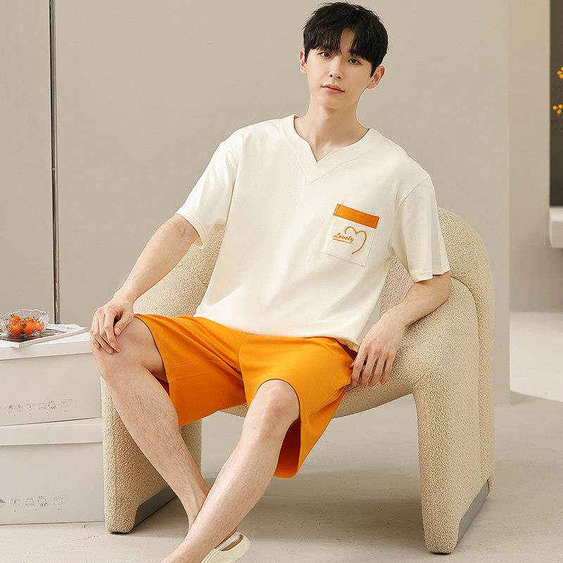 莫代尔宽松短袖短裤套装2026年新款睡衣男士夏季简约加大码家居服