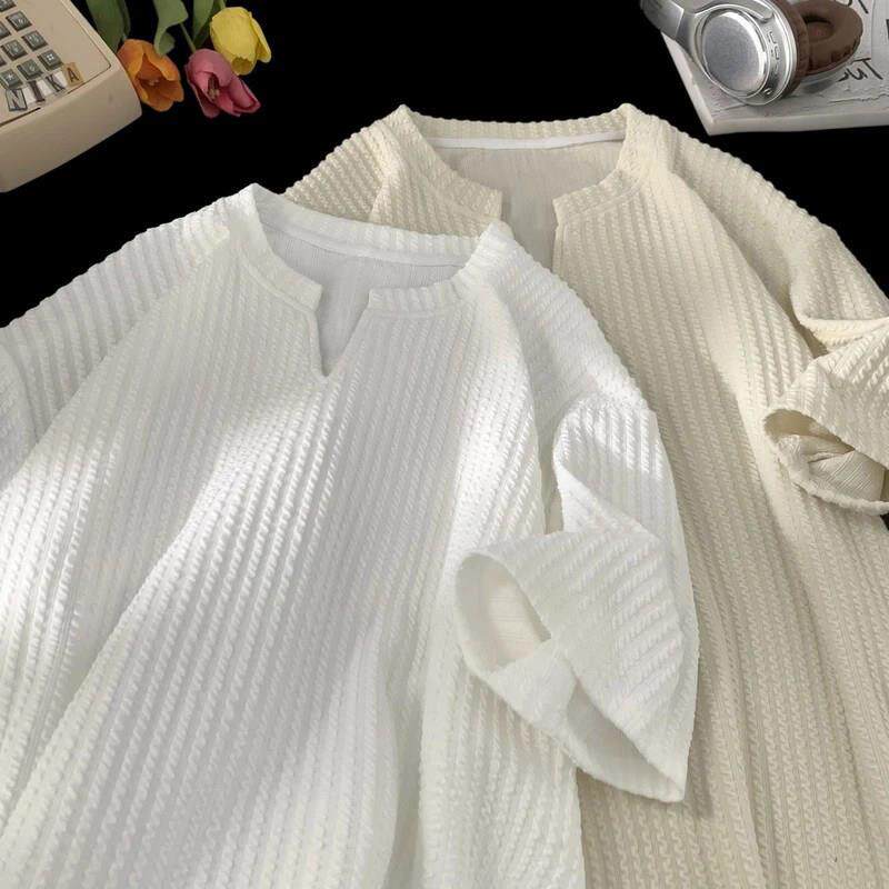 男士速干冰丝运动t恤肌理感v领短袖男款夏季薄款潮流百搭港风休闲