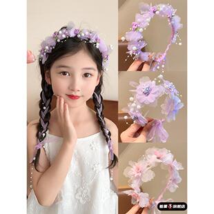 儿童编发发箍2025新款女童花环头箍小女孩公主头超仙飘带发卡头饰