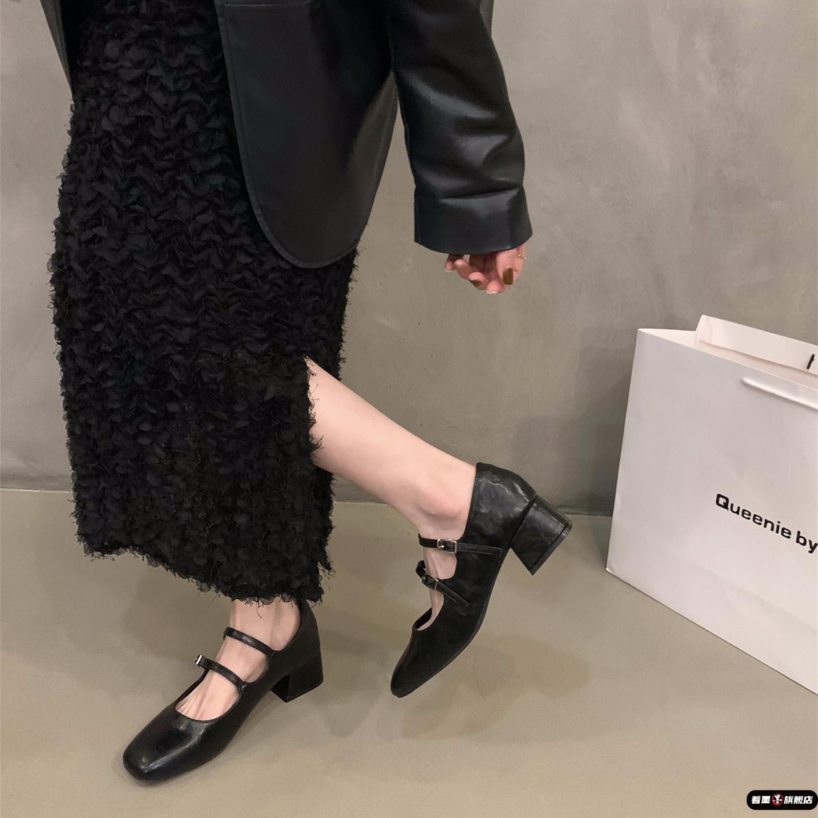 法式中高跟黑色单鞋女鞋子2025新款春秋冬季