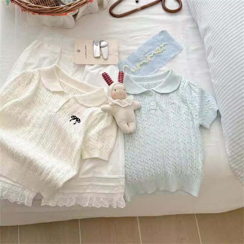 女童薄款针织翻领半袖t恤儿童短袖2026新款夏季宝宝洋气学院风