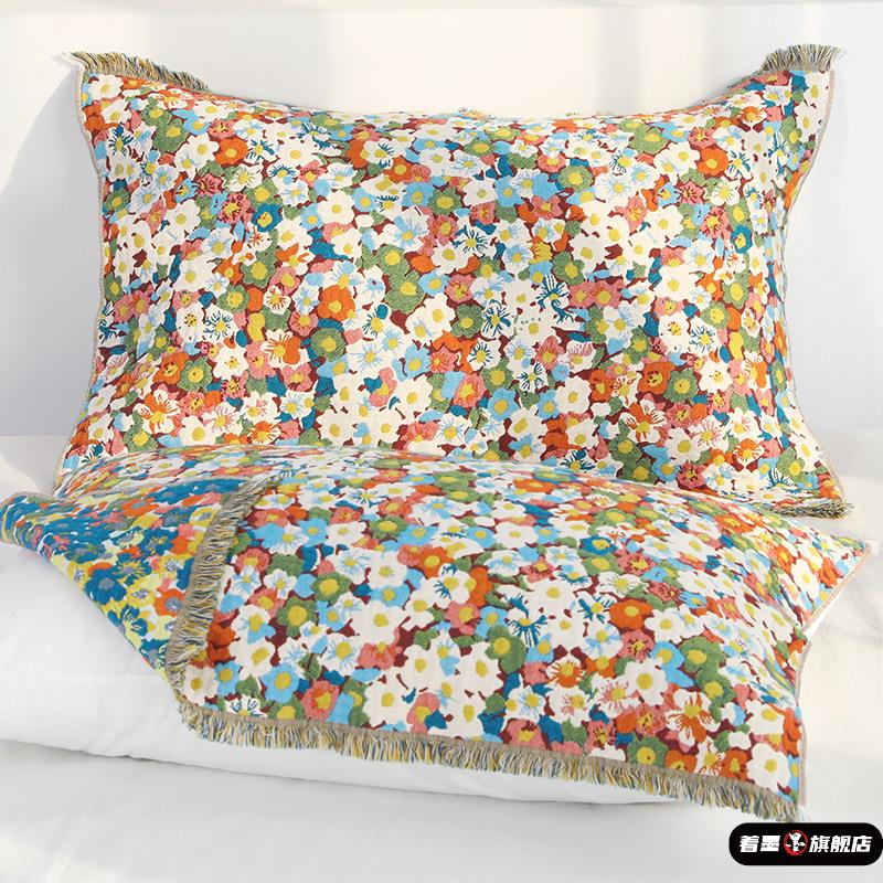 四季通用防头油枕巾流苏纱布纯棉一对装家用高档全棉单人双枕头巾