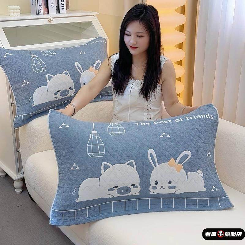 枕巾四季通用加厚纱布情侣枕头巾一对装成人加大单人防头油枕盖巾