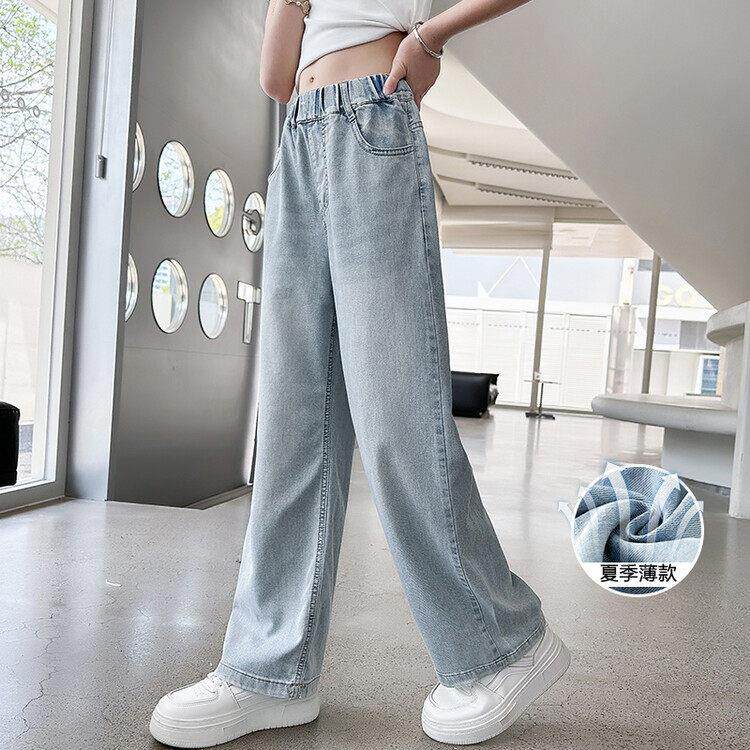 女童天丝直筒牛仔裤宽松夏季薄款2026新款中大儿童装洋气阔腿裤子