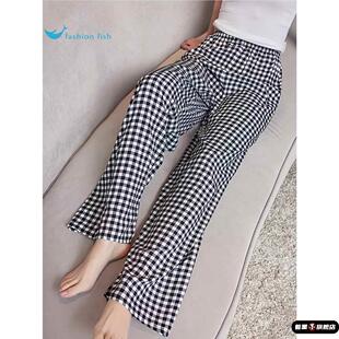 格子家居裤 2025夏季 垂感洋气千鸟格显瘦百搭仙女裤 棉绸阔腿裤 新款