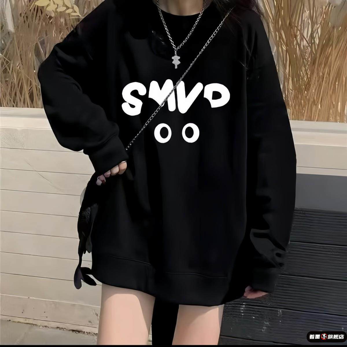 大童洋气纯棉卫衣女初中生秋冬季加绒高中学生宽松休闲无帽上衣15