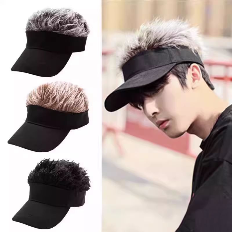 2024秋夏季鸭舌棒球帽男女遮阳帽成人假发一体帽子嘻哈个性搞怪帽