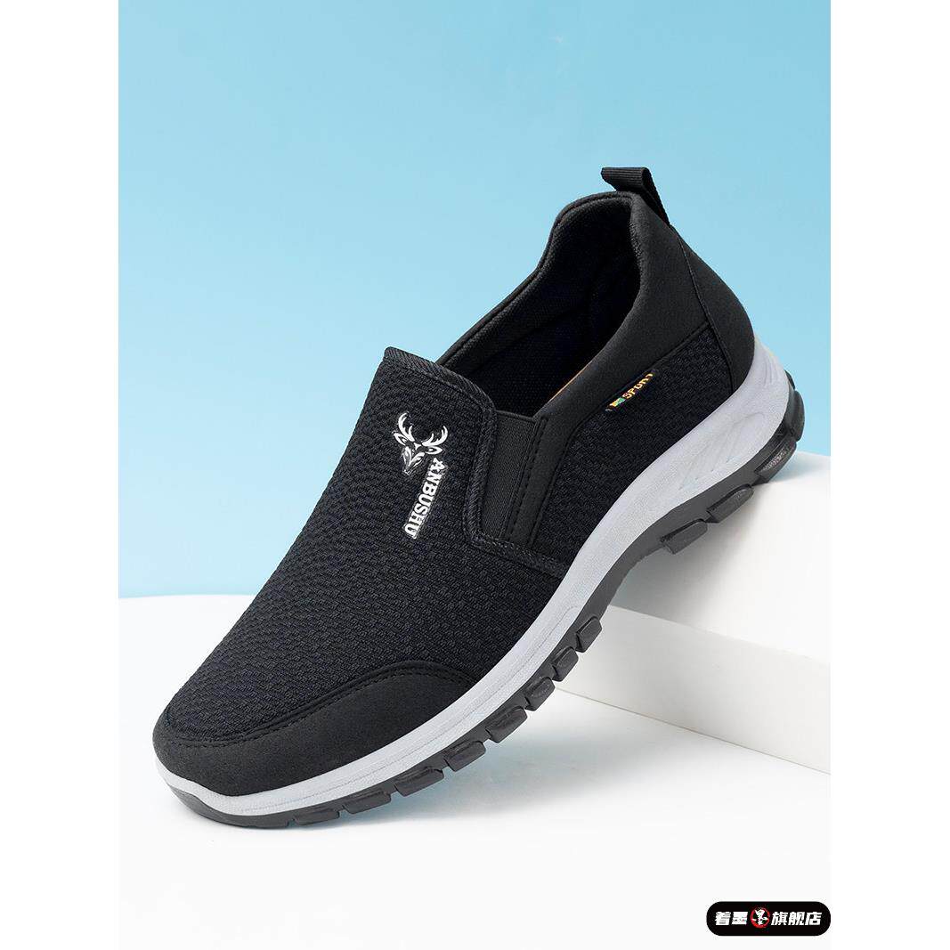 夏季老北京布鞋男布面透气休闲鞋一脚蹬软底防滑健步中老年爸爸鞋