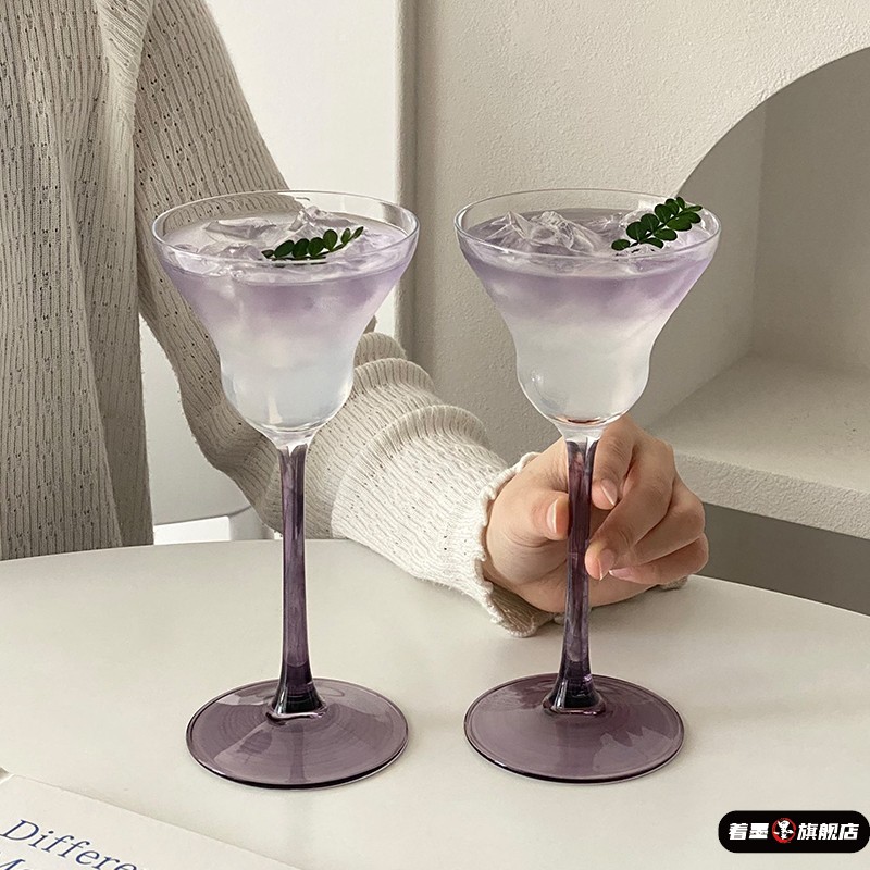 玻璃香槟杯高颜值高级感紫色高脚杯家用轻奢