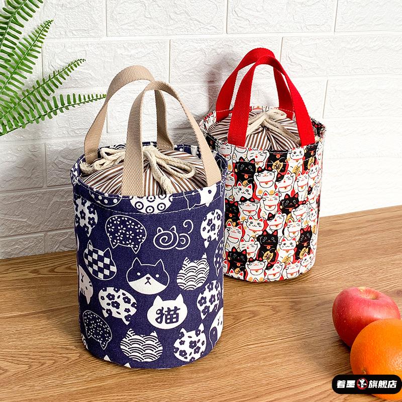 圆形保温饭盒手提袋日式袋上班族手提便当包