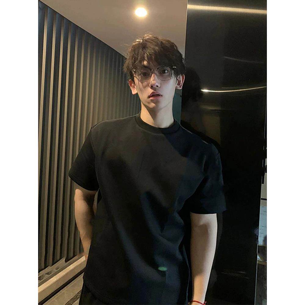 美式小领口男正肩重磅t恤藏青夏季高级感穿搭短袖cleanfit打底半