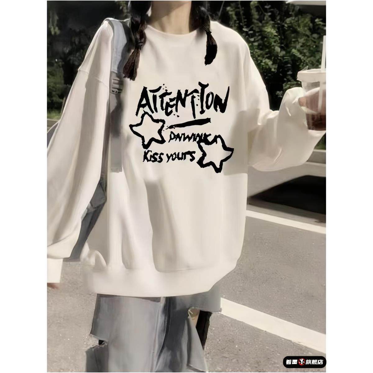 纯棉圆领卫衣少女大童春秋2025高中学生初中高中学生宽松无帽上衣