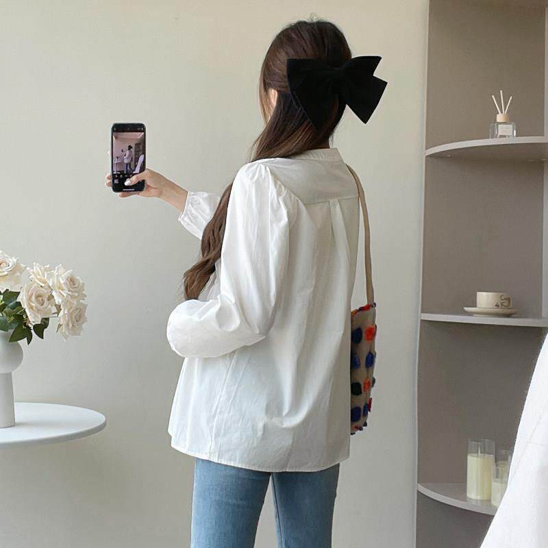 孕妇翻领长袖工作服衬衫女春秋大码职业正装衬衣大码胖MM衬衣上衣