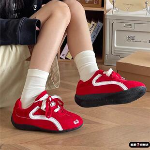 女款网面透气运动鞋透气复古小苹果德训鞋女新款百搭休闲阿甘板鞋